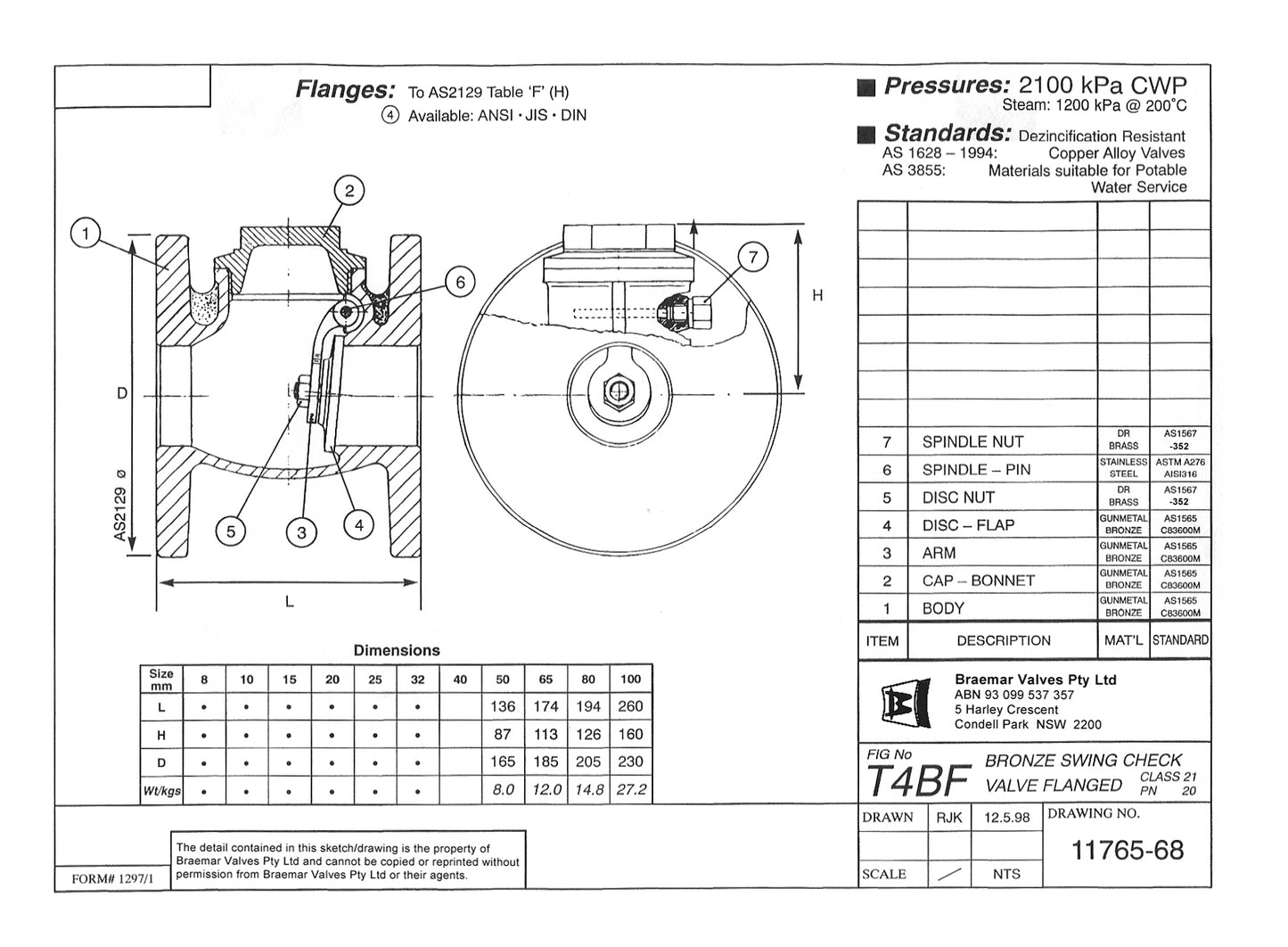 Swing Check Valve - Bronze - Flanged - T4BF - 40mm