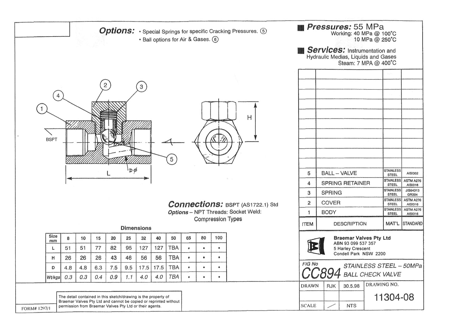 Ball Check Valve - Stainless Steel - CC894 - 25mm - NPT