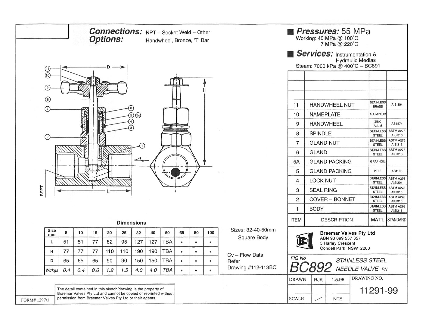Needle Valve - Stainless Steel - Screwed BSPT - BC892 - 15mm