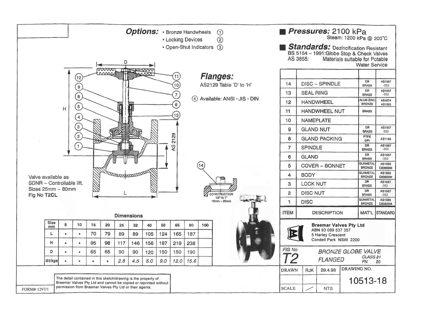 Globe Valve - Bronze - Flanged - Heavy Pattern - T2 - 40mm
