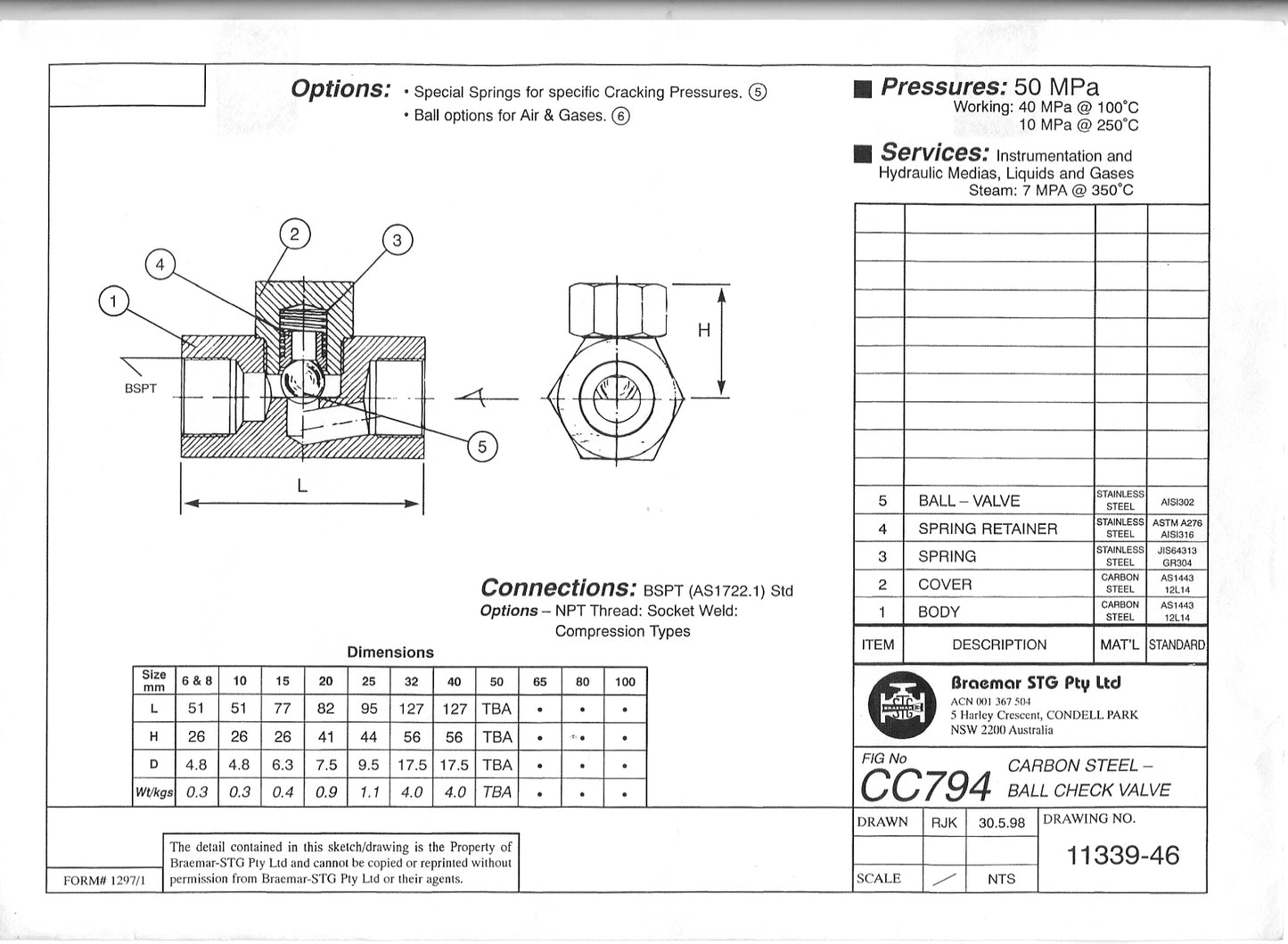 Ball Check Valve - Carbon Steel - Screwed BSPT - CC794 - 25mm