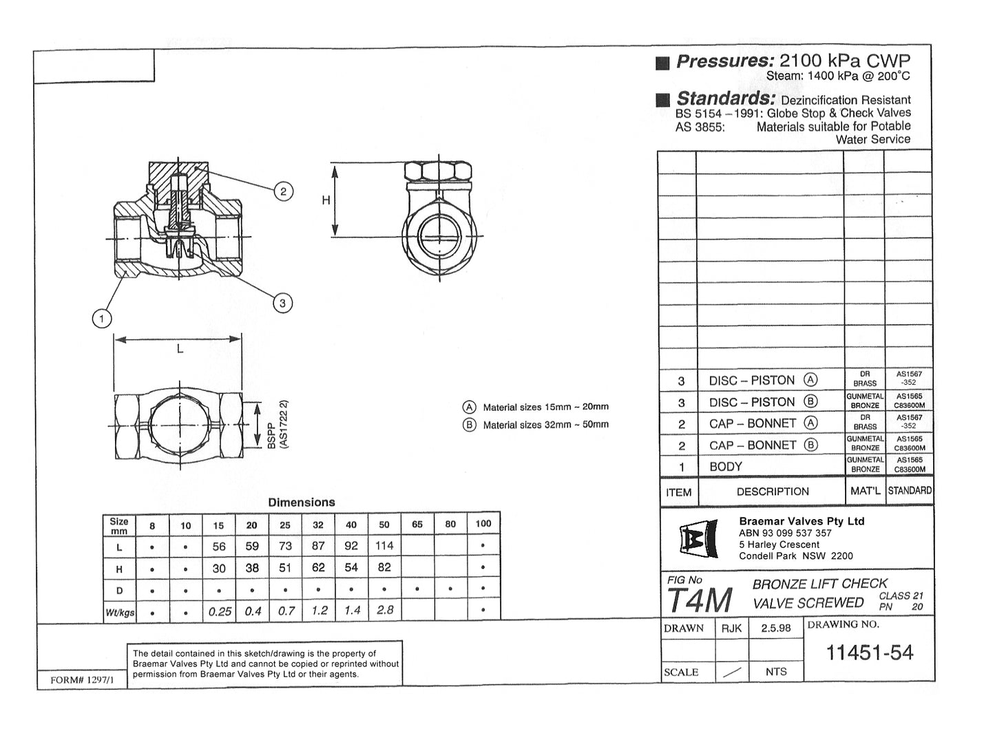 Lift Check Valve - Bronze - Screwed - T4M - 15mm