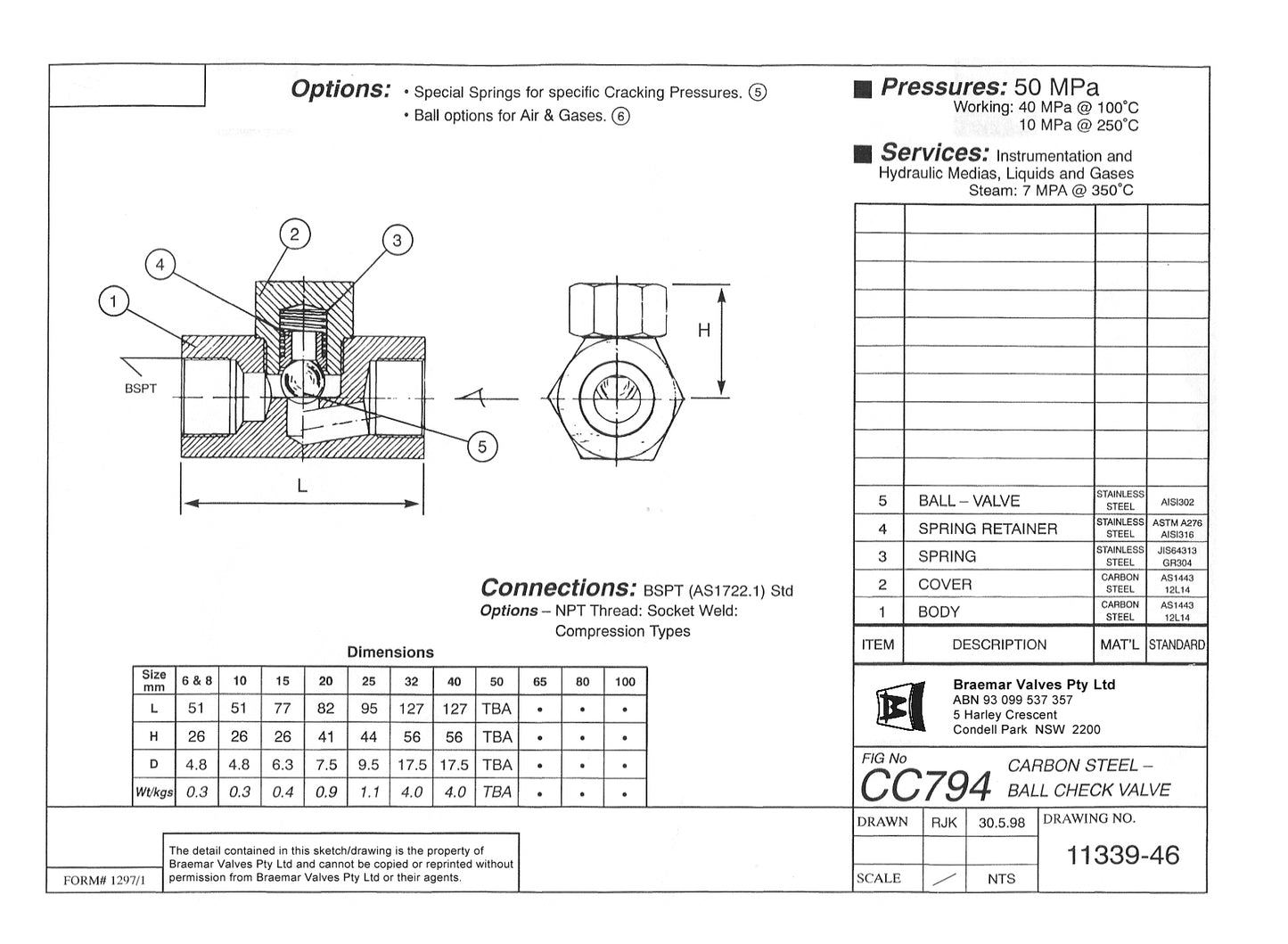 Ball Check Valve - Carbon Steel - Screwed BSPT - CC794 - 40mm