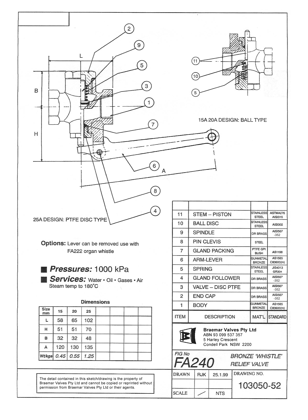 Whistle Valve - Bronze - Screwed - FA240 - 20mm